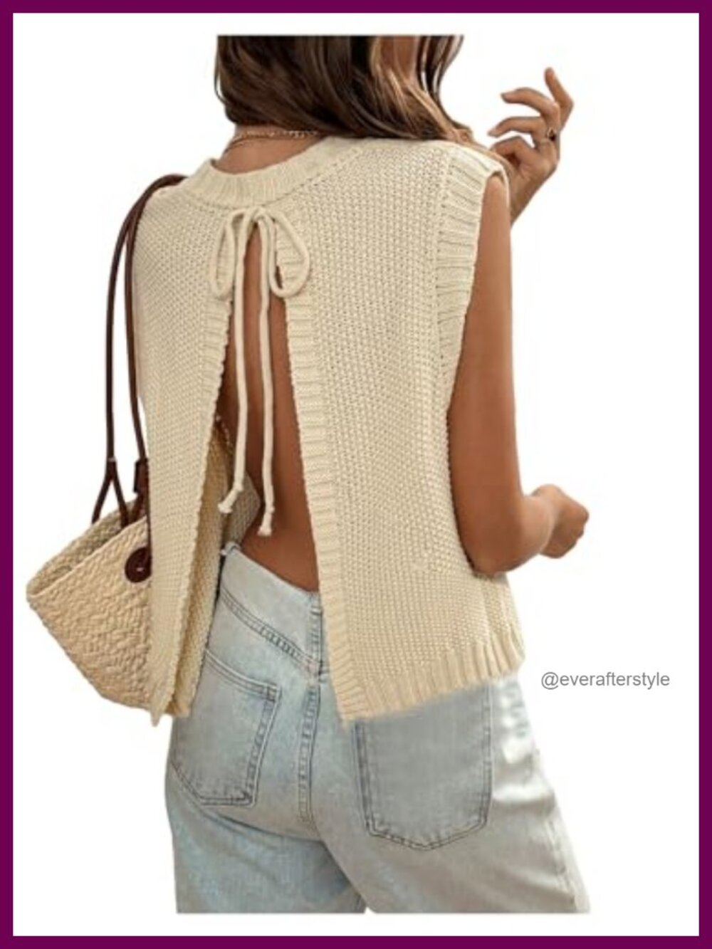 Women's Sleeveless Crochet Knit Sweater Vest Backless Tie Back